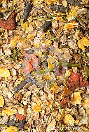 Fruity natural sportive muesli background. for horse. close up Stock Photo
