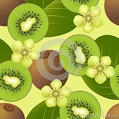 Fruity seamless pattern with kiwi fruit Vector Illustration