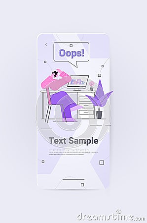 frustrated businessman with error message on screen site with problem not working lost not found broken webpage Vector Illustration
