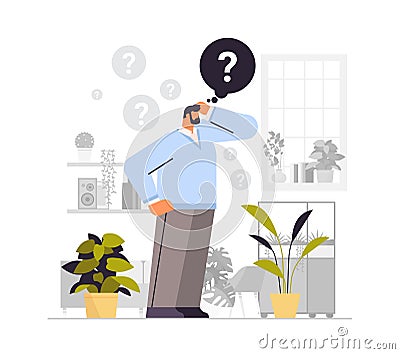 frustrated businessman with question mark looking for assistance help thinking inquiry concept Vector Illustration