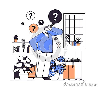 frustrated businessman with question mark looking for assistance help thinking inquiry concept Vector Illustration