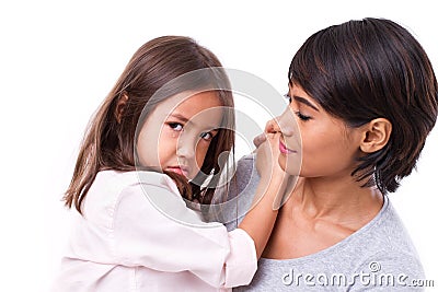 Frustrated, crying daughter with her well-caring mother, concept Stock Photo