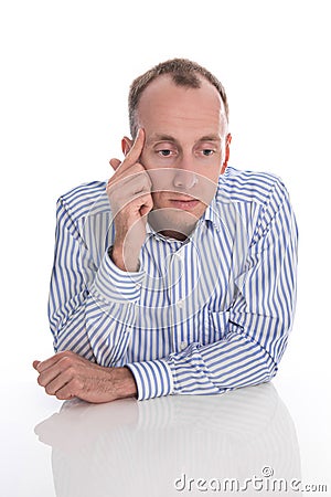 Frustrated and depressed manager isolated on white. Stock Photo