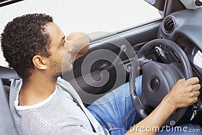 Frustrated driver stuck in traffic jam Stock Photo