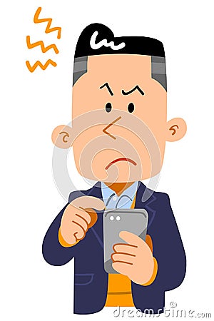 Frustrated expression of a young man operating a smartphone Vector Illustration