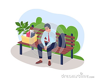 Frustrated fired man sitting on bench 2D vector web banner, poster Vector Illustration