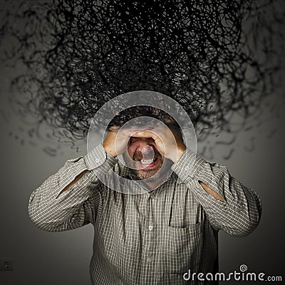 Frustrated. Man and chaos. Stock Photo
