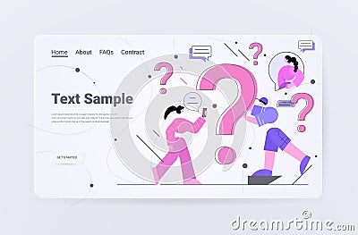 frustrated people with question marks support center frequently asked questions concept Vector Illustration