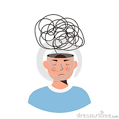 Frustrated person with nervous problem. Distorted thinking, feel anxiety and confusion of thoughts. Mental disorder Vector Illustration