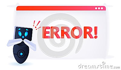 frustrated robot with exclamation marks error artificial intelligence failures overloaded concept Vector Illustration