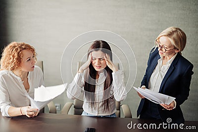 Frustrated tired woman feels nervous breakdown from overworking and multitasking Stock Photo