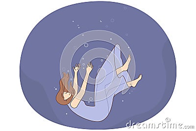 Frustrated woman falling down underwater Vector Illustration