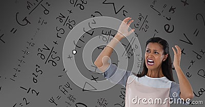 frustrated woman with math background Stock Photo