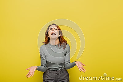 frustrated woman whining and gesturing isolated Stock Photo