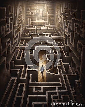 A frustrating maze of pathways that lead nowhere and block the retrieval of memories Psychology emotions concept. AI Stock Photo