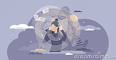 Frustration swirl as dizzy mental feeling problem crisis tiny person concept Vector Illustration