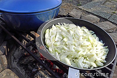Frying fresh onios Stock Photo