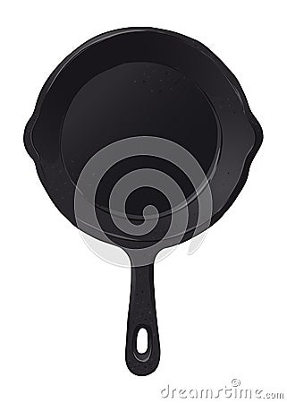 Frying Pan Black Cast Iron Hand Drawn Illustration Vector Illustration