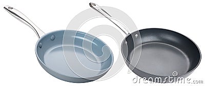 Frying pan. Ceramic nonstick pan with stainless steel handle. Fry pan for cooking. Gray ceramic coating. Stock Photo