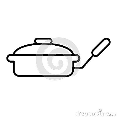 Frying pan with lid thin line icon. Griddle vector illustration isolated on white. Kitchenware outline style design Vector Illustration