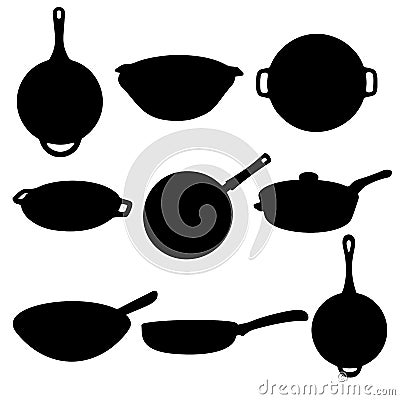 Frying Pans and cauldrons in the set. Vector Illustration