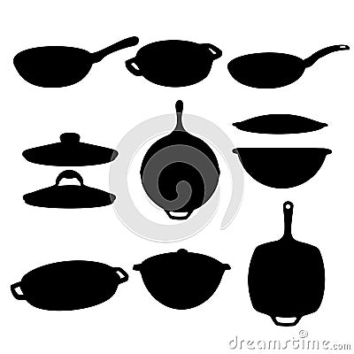 Frying Pans and cauldrons in the set. Vector Illustration