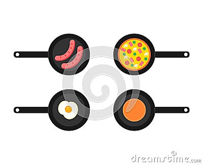 Frying pans with four kinds Vector Illustration