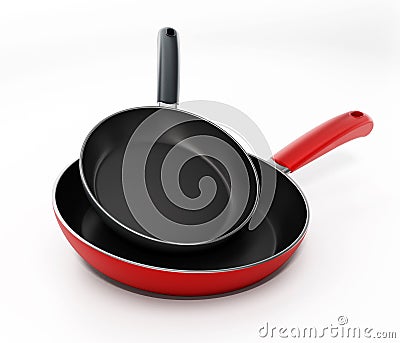 Frying pans isolated on white background. 3D illustration Cartoon Illustration