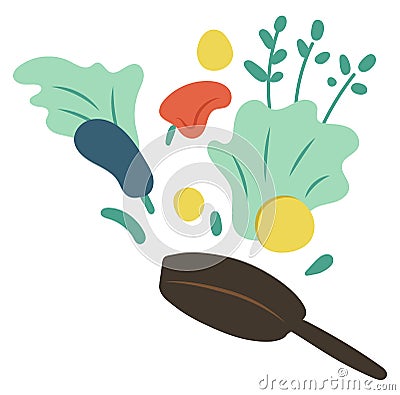 Frying Pen with Vegetables, Cookery Hobby Vector Vector Illustration
