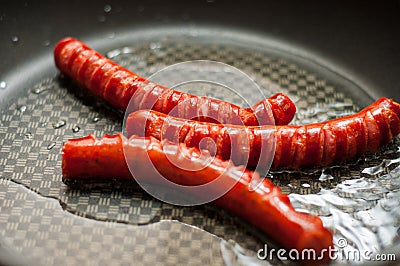 Frying sausages Stock Photo