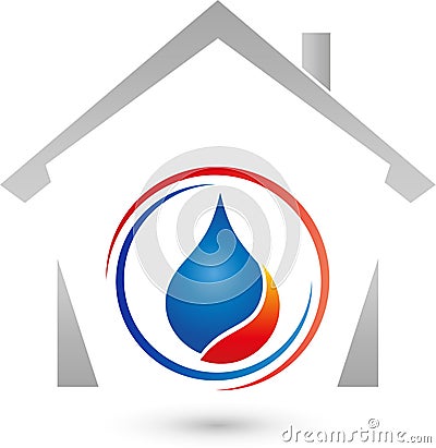 House, water and flame, plumber logo, tools logo, plumber icon, logo Stock Photo