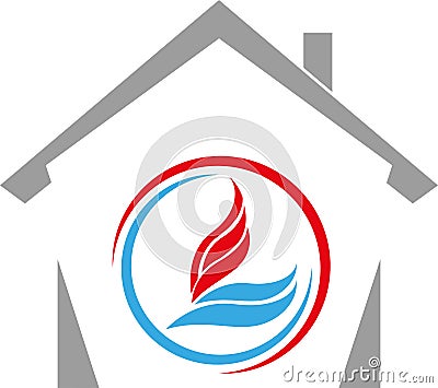 House, water and flame, plumber logo, tools logo, plumber icon, logo Stock Photo