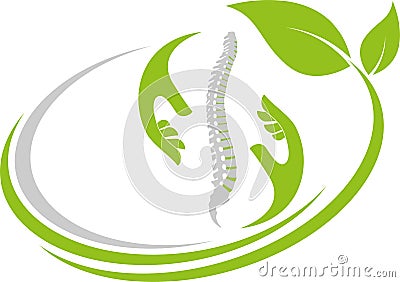 Hands and spine, two hands logo, naturopath and chiropractor background, massage and physiotherapy logo Stock Photo