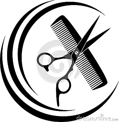 Scissors and Comb logo, Hairdresser and Barber Background Stock Photo