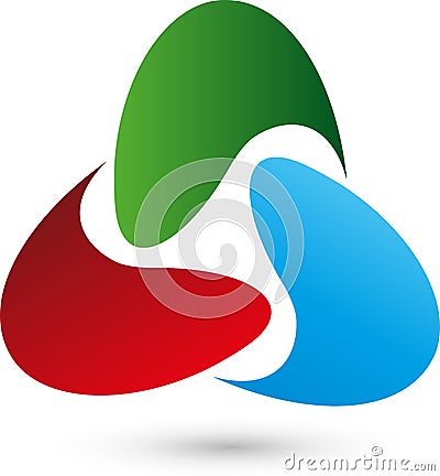 Three drops, arrows, IT services logo, technology logo Stock Photo