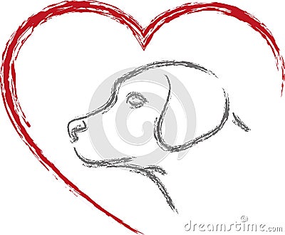 Dog and heart logo, Dog, Button and Logo, Animals Logo, Dogs Logo Stock Photo