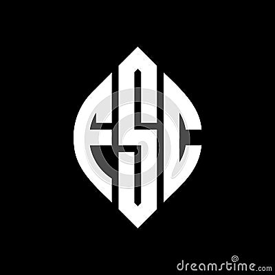 FSC circle letter logo design with circle and ellipse shape. FSC ellipse letters with typographic style. The three initials form a Vector Illustration