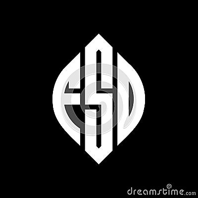 FSD circle letter logo design with circle and ellipse shape. FSD ellipse letters with typographic style. The three initials form a Vector Illustration