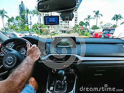 Ft.Lauderdale, USA - May 12, 2018: Generic parkpilot parktronic electronic aid system sensors with maneuver of the car Editorial Stock Photo