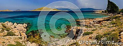 Ftanagia bay Chalki island Greece big landscape Stock Photo