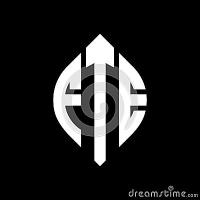 FTE circle letter logo design with circle and ellipse shape. FTE ellipse letters with typographic style. The three initials form a Vector Illustration