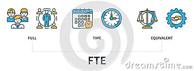 FTE Full time equivalent concept with icons in minimal flat line style Stock Photo