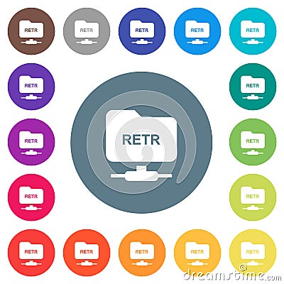 FTP retrieve file flat white icons on round color backgrounds Stock Photo