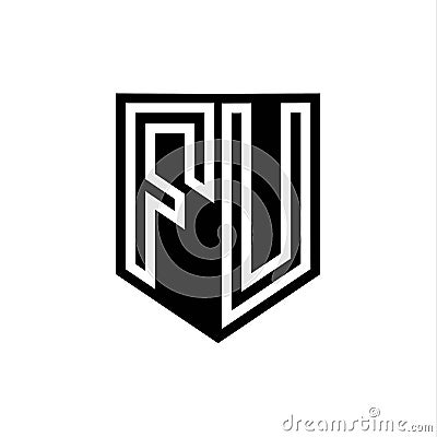 FU Logo monogram shield geometric white line inside black shield color design Vector Illustration