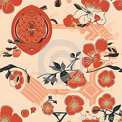 Fu and Shou Harmony with seamless pattern Stock Photo