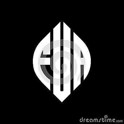 FUA circle letter logo design with circle and ellipse shape. FUA ellipse letters with typographic style. The three initials form a Vector Illustration