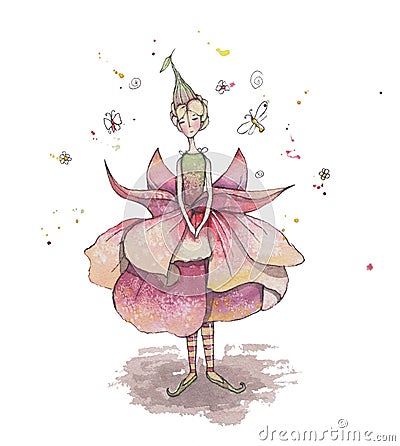 Fuchsia fairy with butterflies Cartoon Illustration