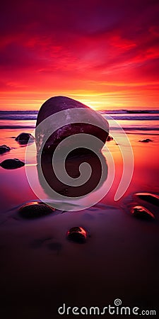 Fuchsia Sunrise Rock: Colorful Neo-romanticism Fine Art Photography Stock Photo