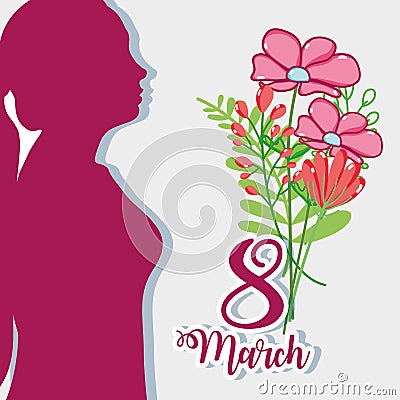 Fucsia woman silhouette with flowers design Vector Illustration