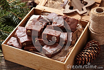 Fudge chocolate christmas homemade dessert in Stock Photo